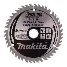 Makita pyörösahanterä 136 x 20 x 1,4 mm, Z-45 puulle, EFFICUT E-12136
